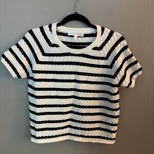 CHELSEA & THEODORE Black and White Stripe Short Sleeve Sweater Size XL